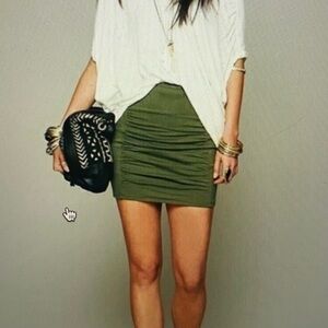 Free People | Black Ruched Cotton Bodycon Mini Skirt